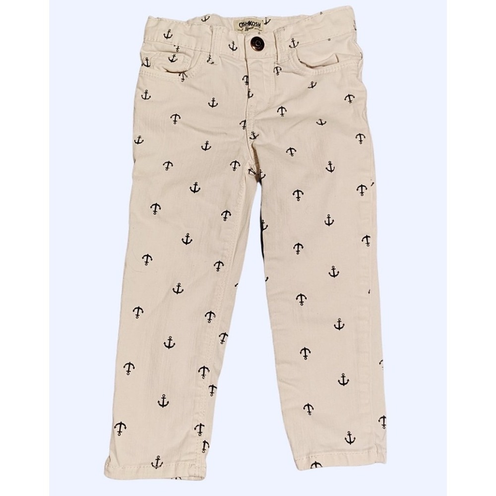 Girls OshKosh B'gosh Anchor Print White Dress Pants Jeans 3T Nautical Preppy‎